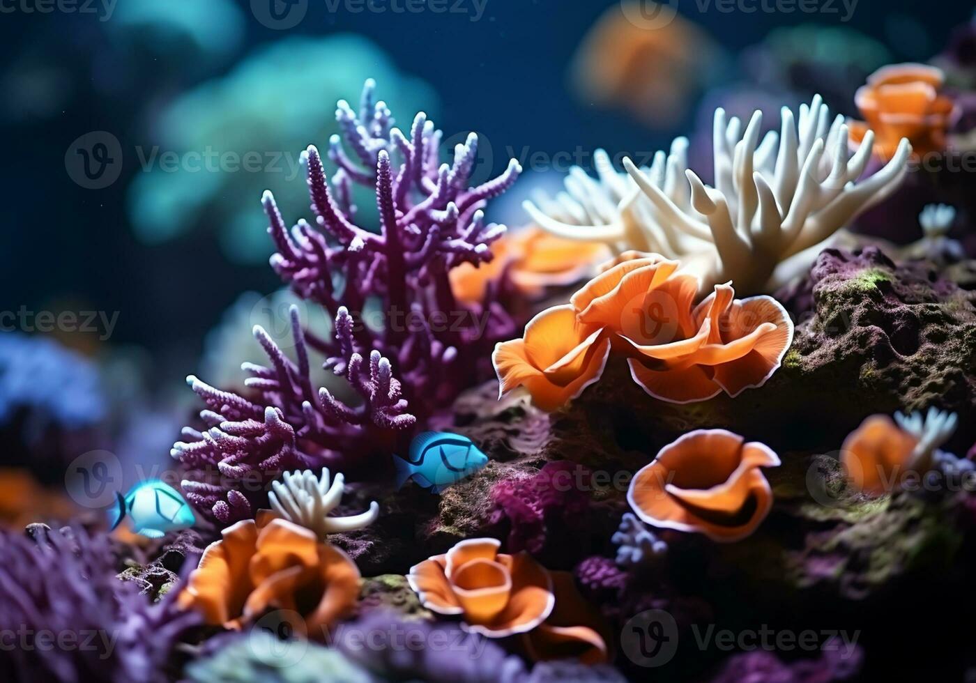 AI generated Colorful anemones in the ocean. Underwater life. photo