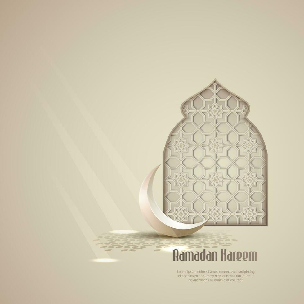 islamic greeting ramadan kareem card design with beautiful crescent vector