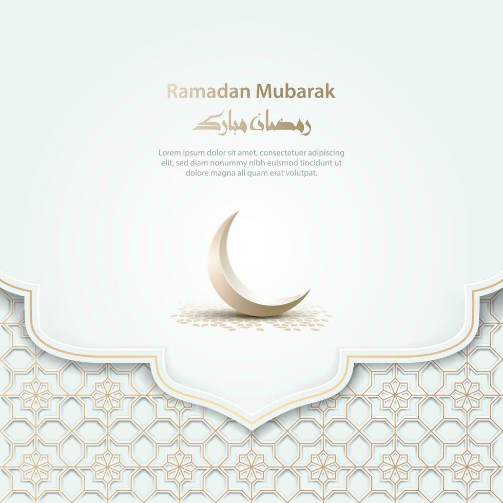 islamic greeting ramadan mubarak card design with islamic pattern and crescent moon vector