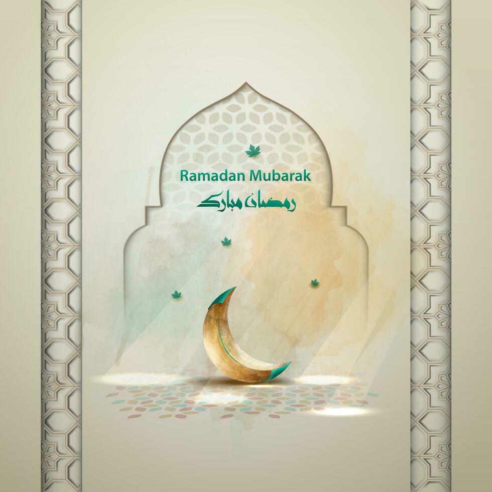 islamic greeting ramadan mubarak card design with crescent moon vector