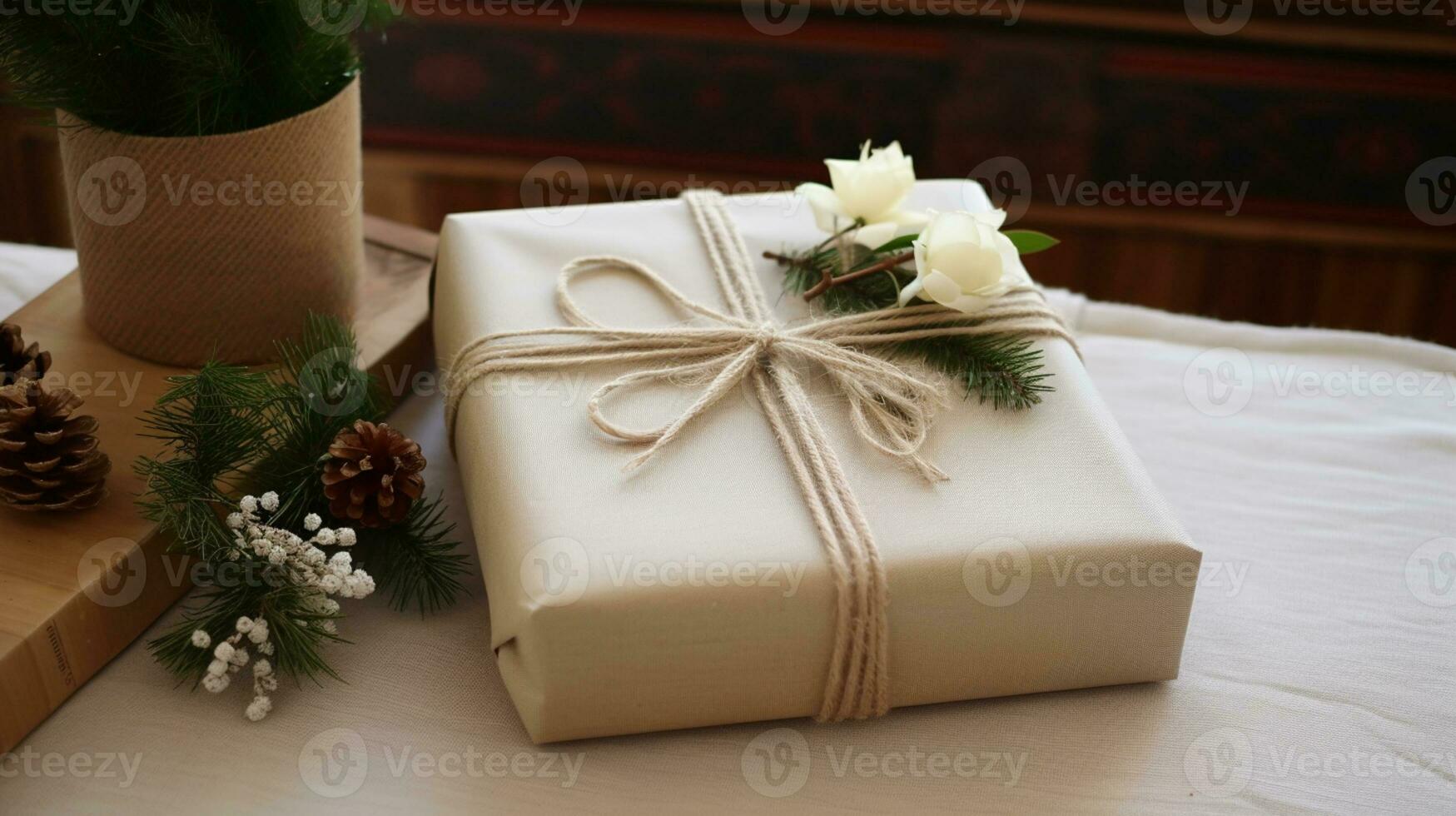 AI generated Christmas gift wrapping idea for boxing day and winter holidays in the English countryside tradition photo