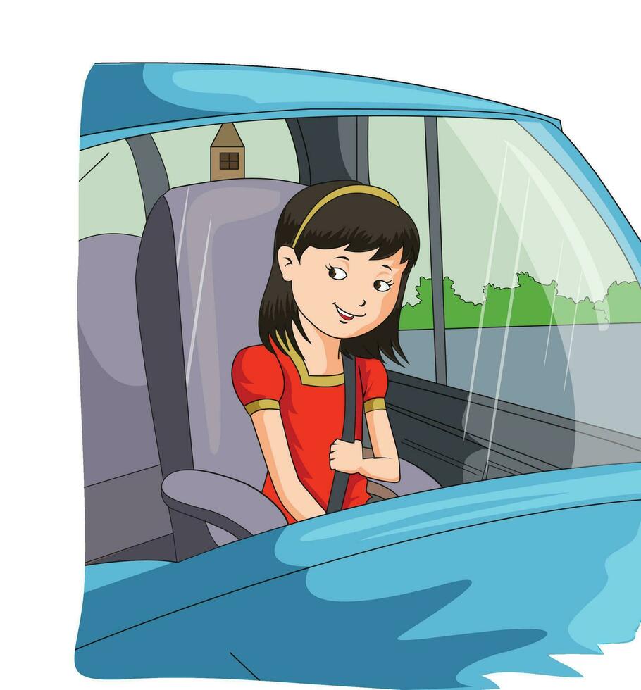 Girl travelling in the car vector illustration