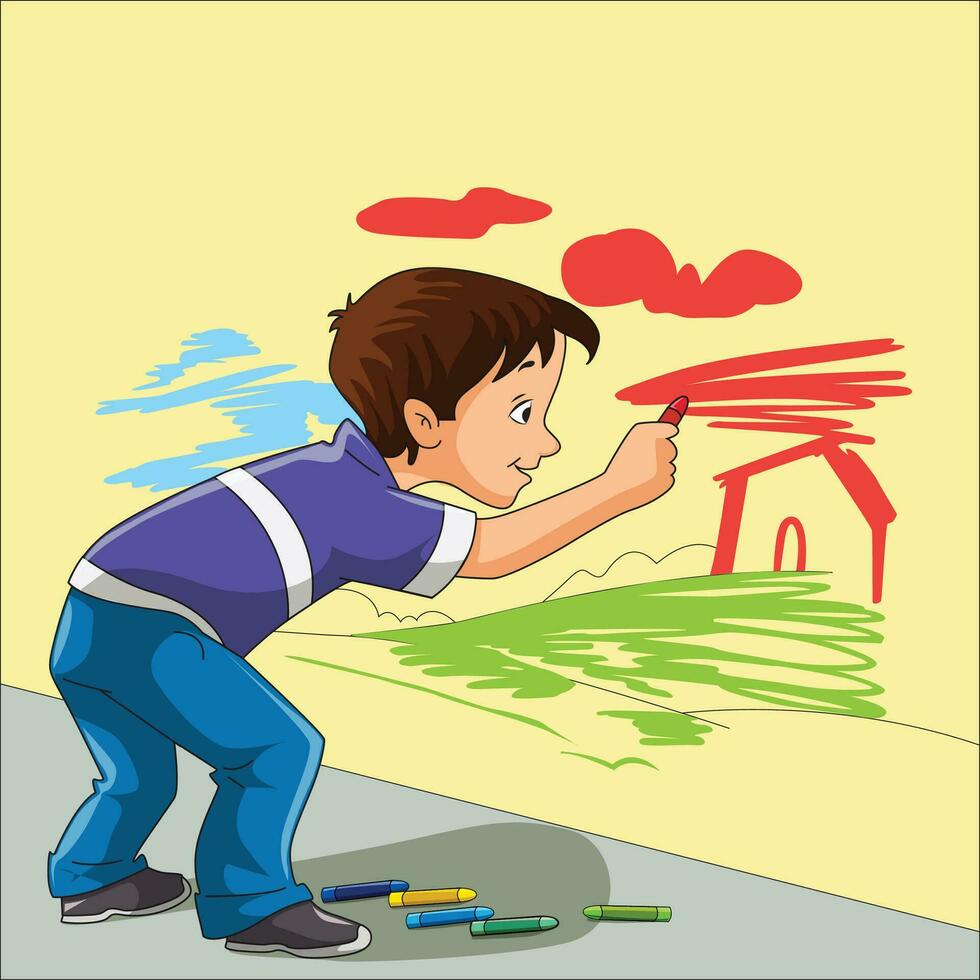 Boy scribbling on the wall vector illustration