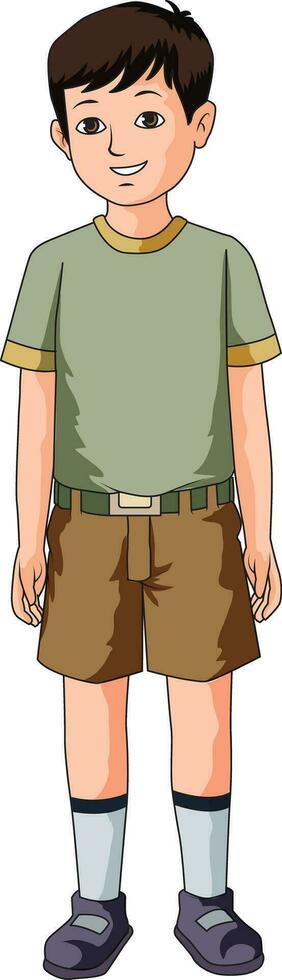 Cute boy smiling and standing still in a t shirt and shorts vector