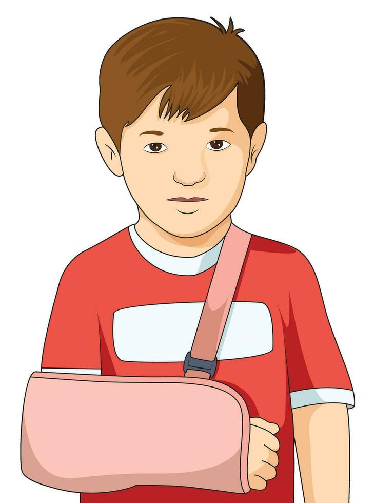 Cute boy with plaster in one hand vector