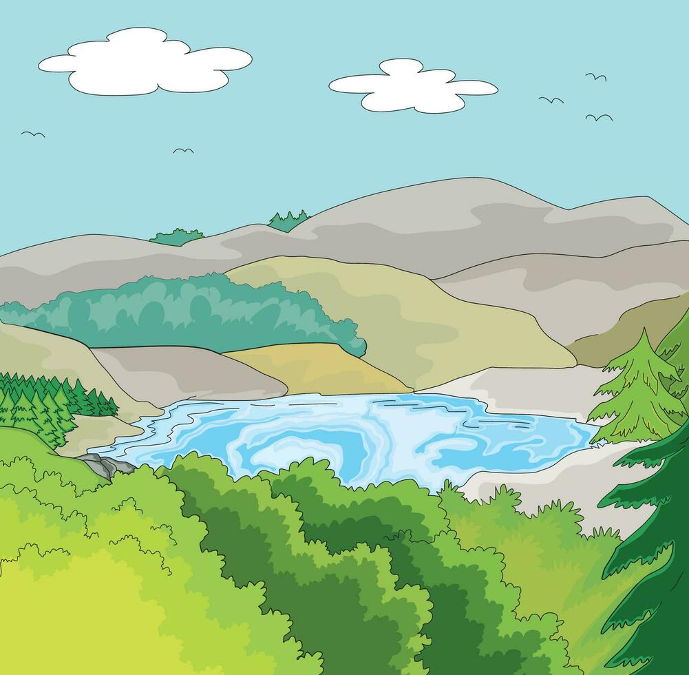 Natural view with riv vector