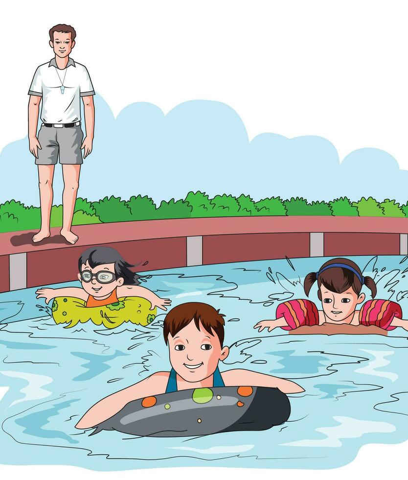 niños en el nadando piscina vector ilustración