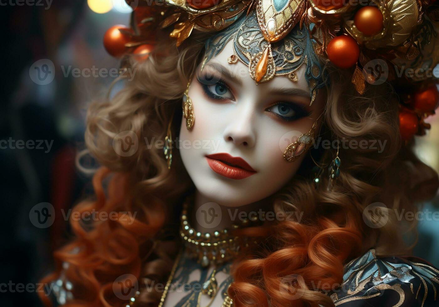 AI generated Venetian carnival mask. Tradition and glamour photo