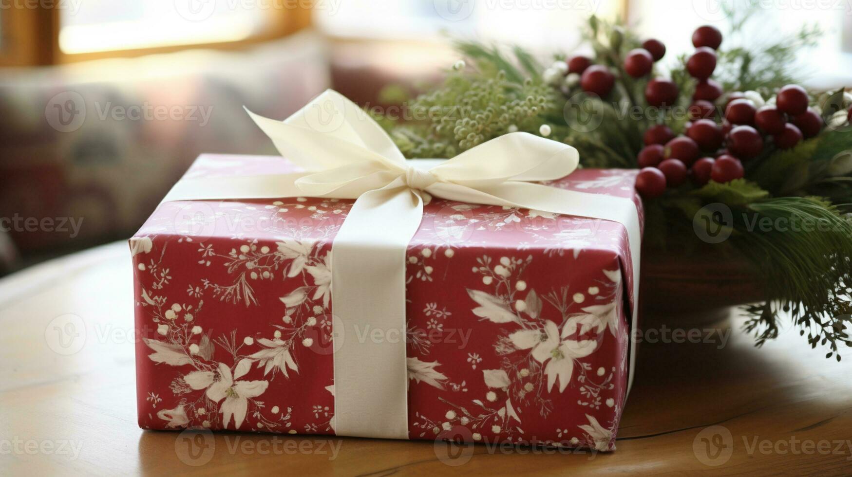 AI generated Christmas gift wrapping idea for boxing day and winter holidays in the English countryside tradition photo