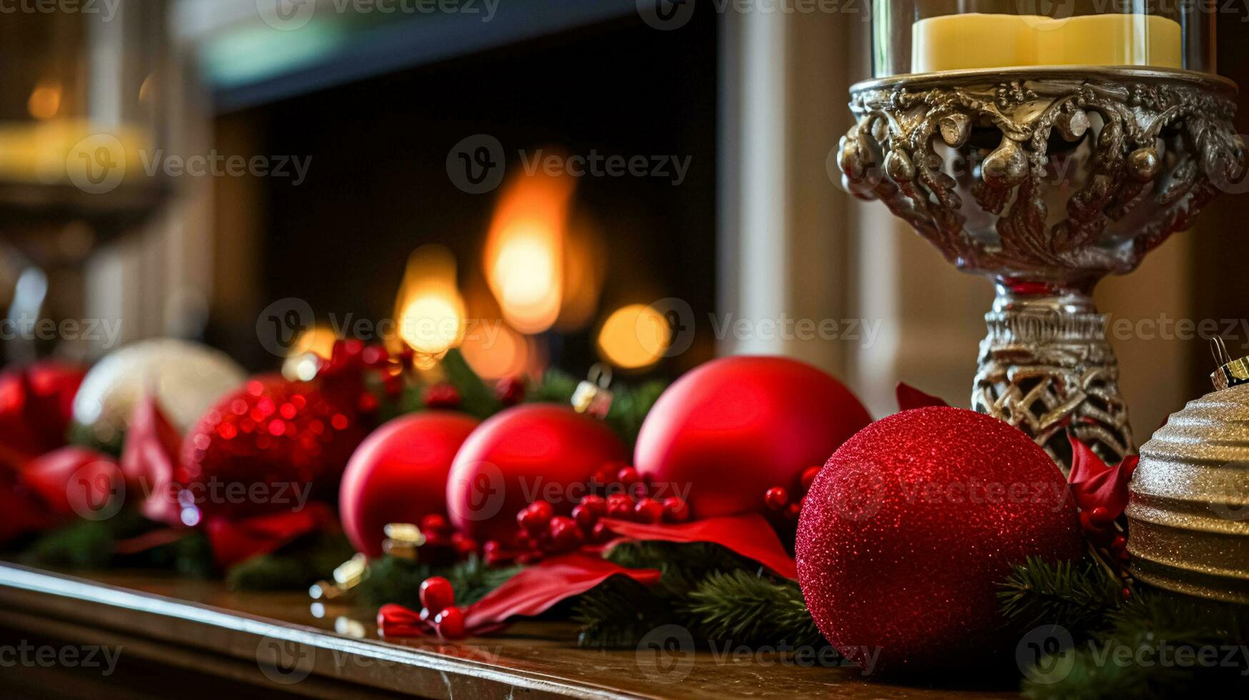 AI generated Christmas at the manor, English countryside decoration and interior decor photo