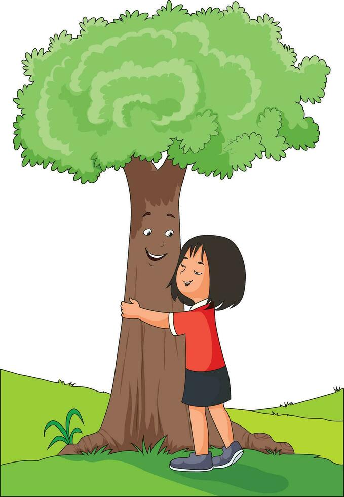 linda niña ahorro arboles vector ilustración