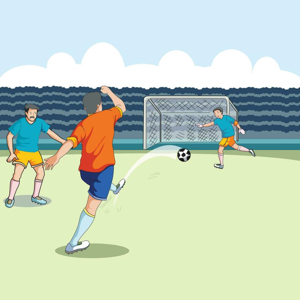 Three football players playing in the field vector