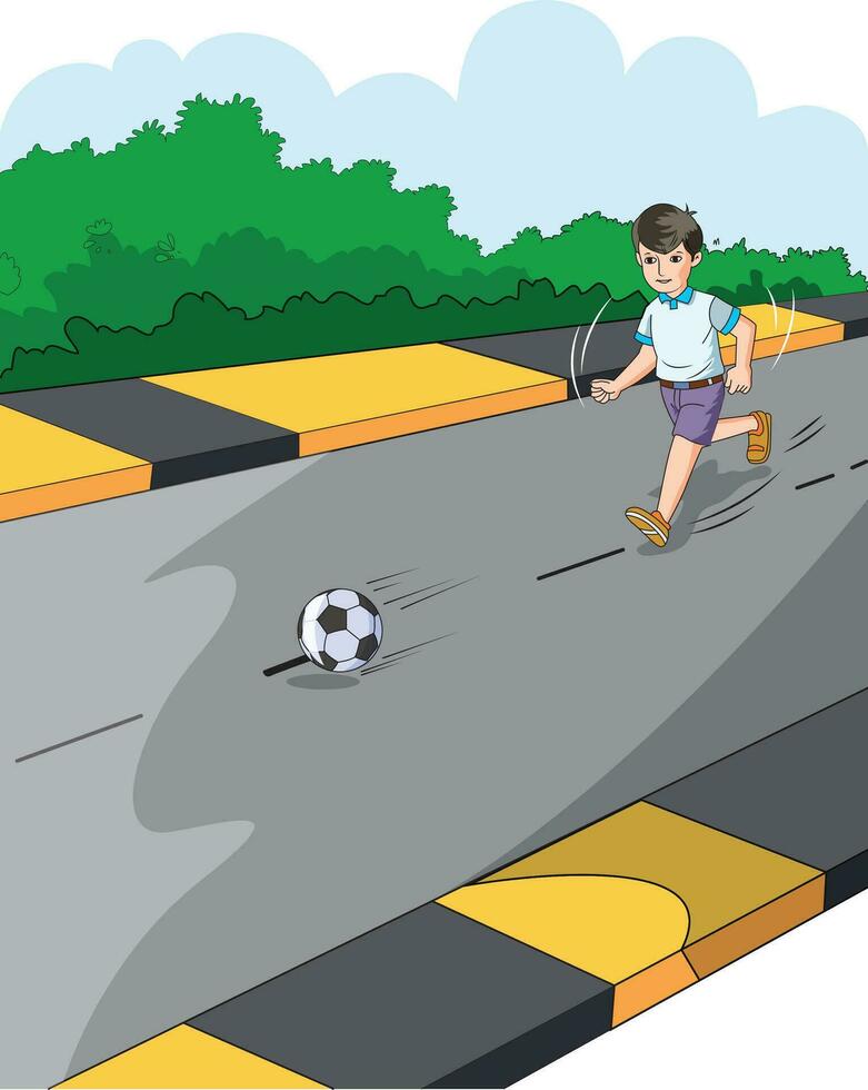 Boy chasing the ball vector illustration