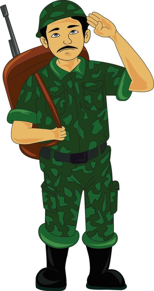 Soldier doing a salute with gun in hand vector