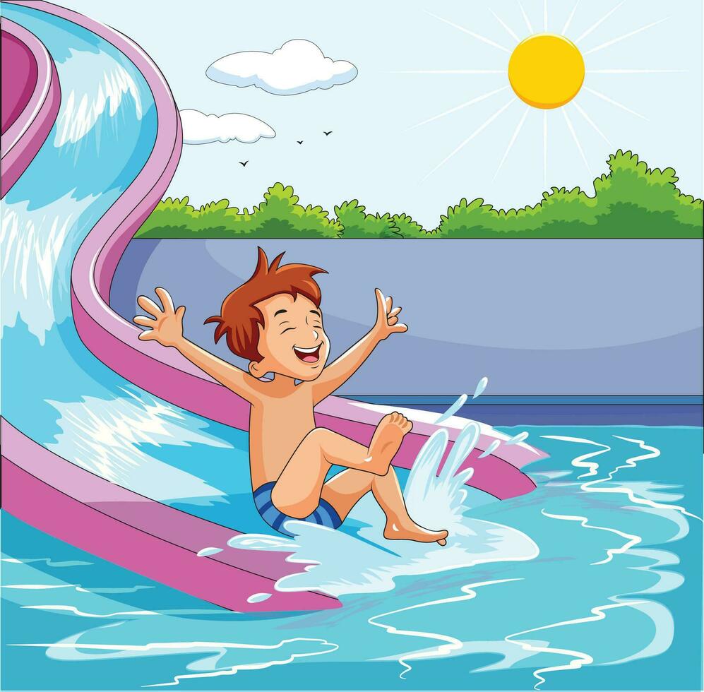 Little boy enjoying the water ride vector illustration