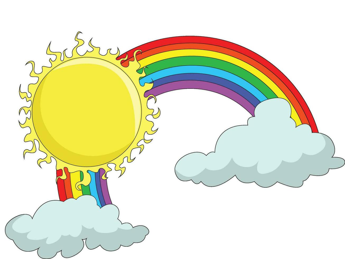 Rainbow, clouds and sun isolated on white background vector