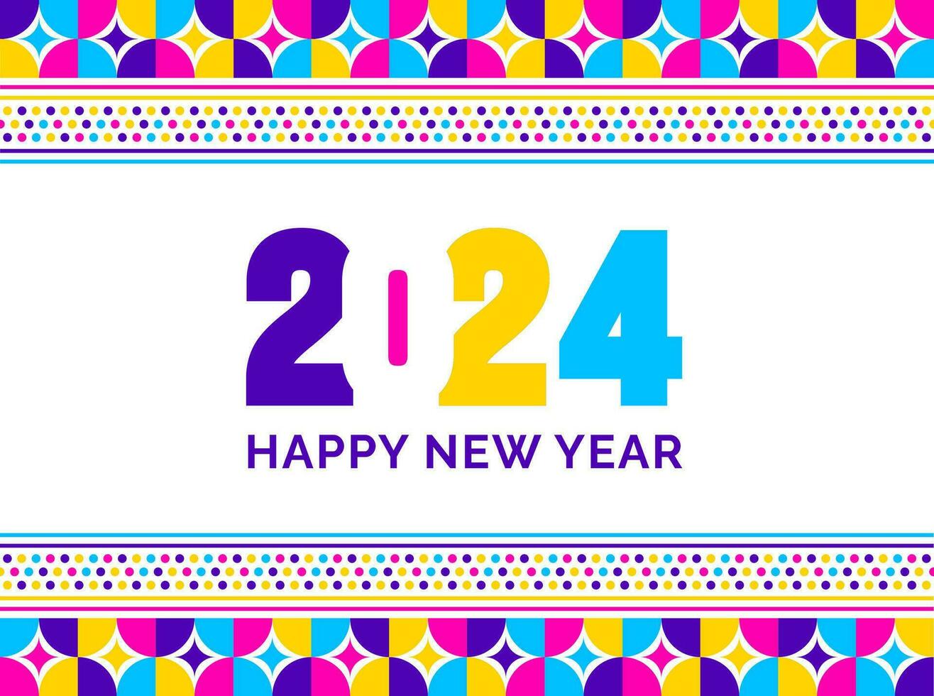 2024 Happy New Year colorful Text logo typography and background design template. greetings with 2024 numbers in the form of colored stained glass. Art design template 2024. Vector illustration.