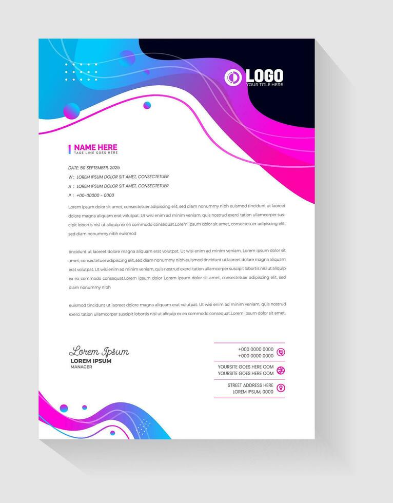 corporate business Abstract style blue and magenta  gradient color letterhead design template. vector