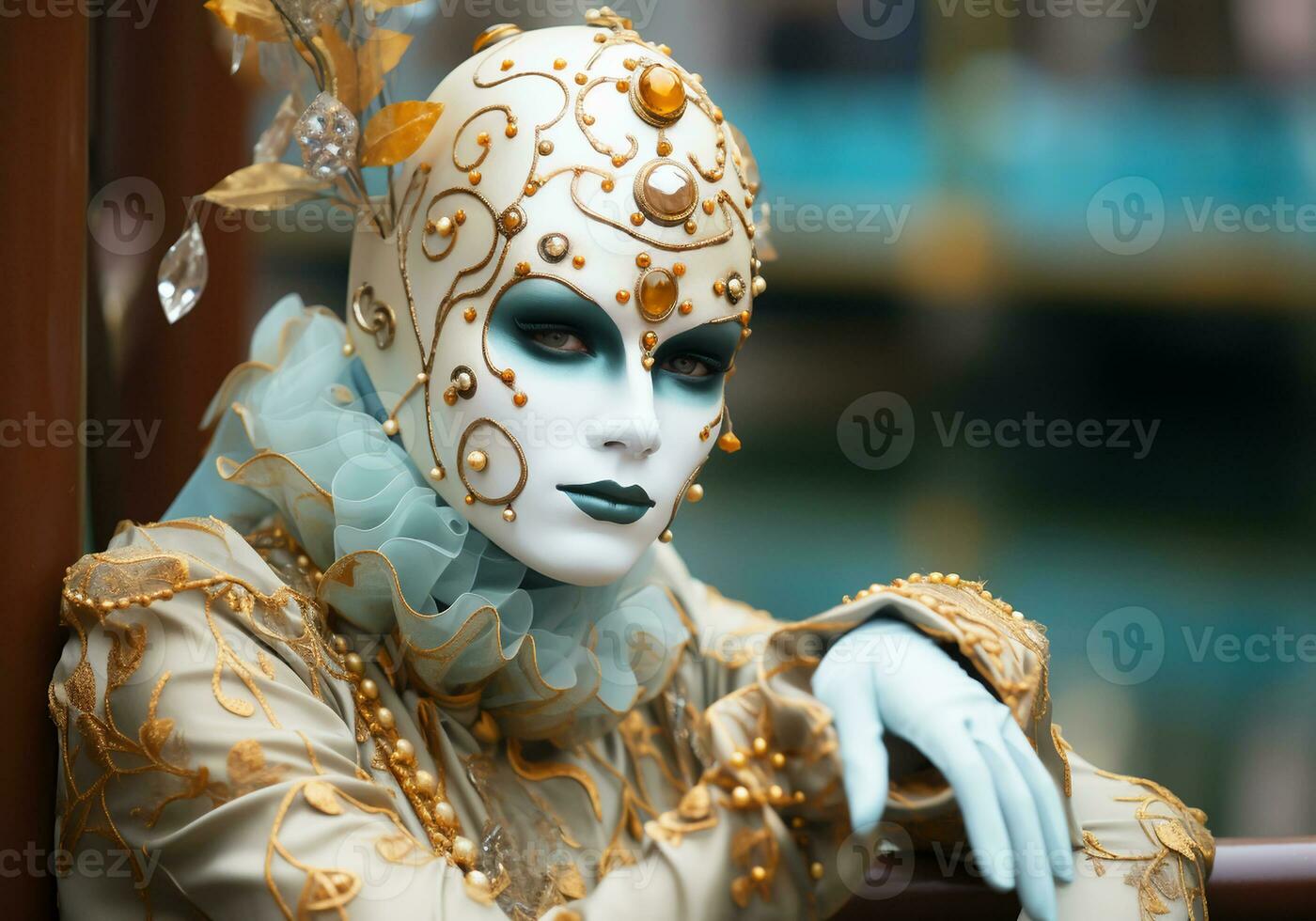 AI generated Venetian carnival mask. Tradition and glamour photo