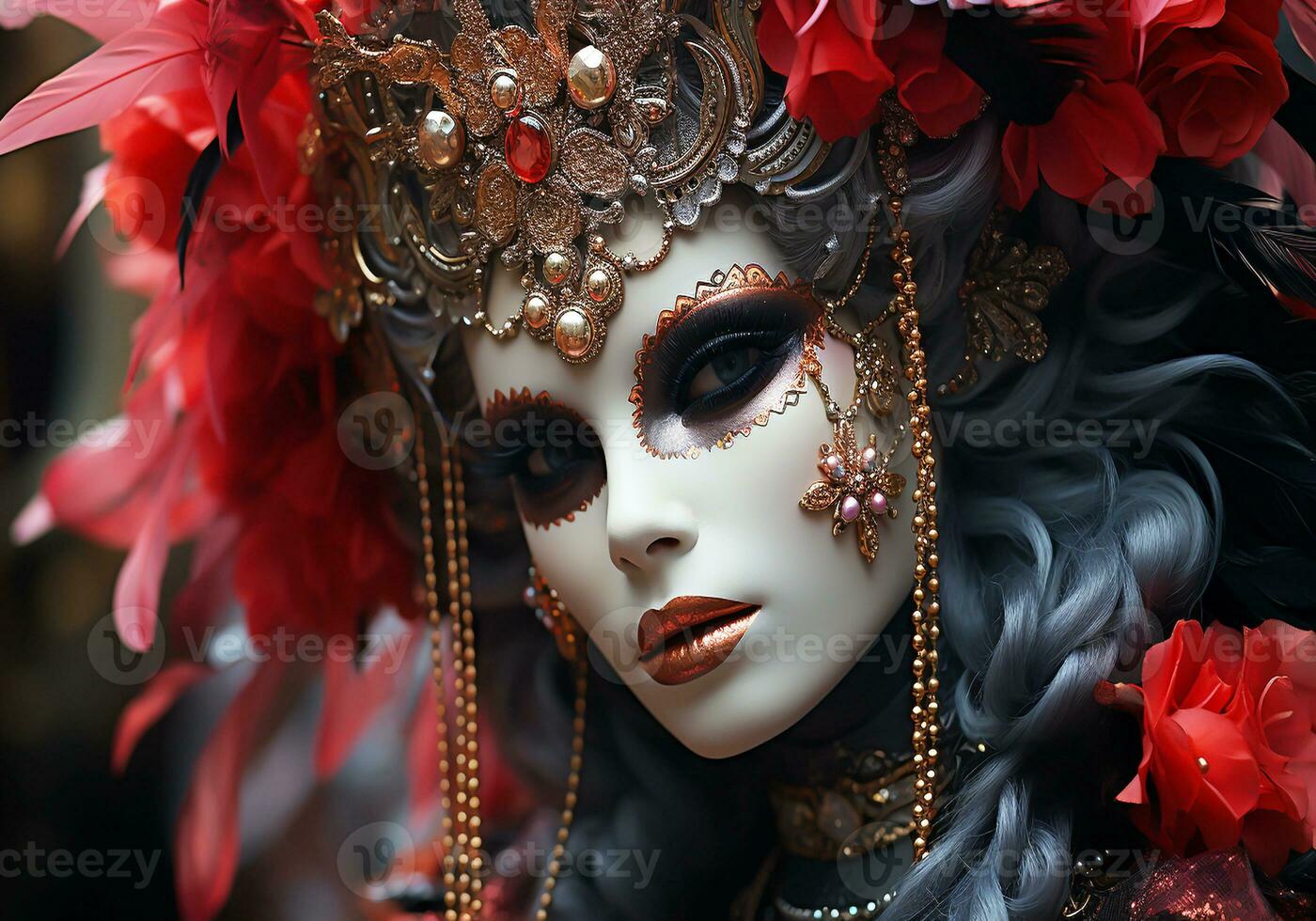 AI generated Venetian carnival mask. Tradition and glamour photo