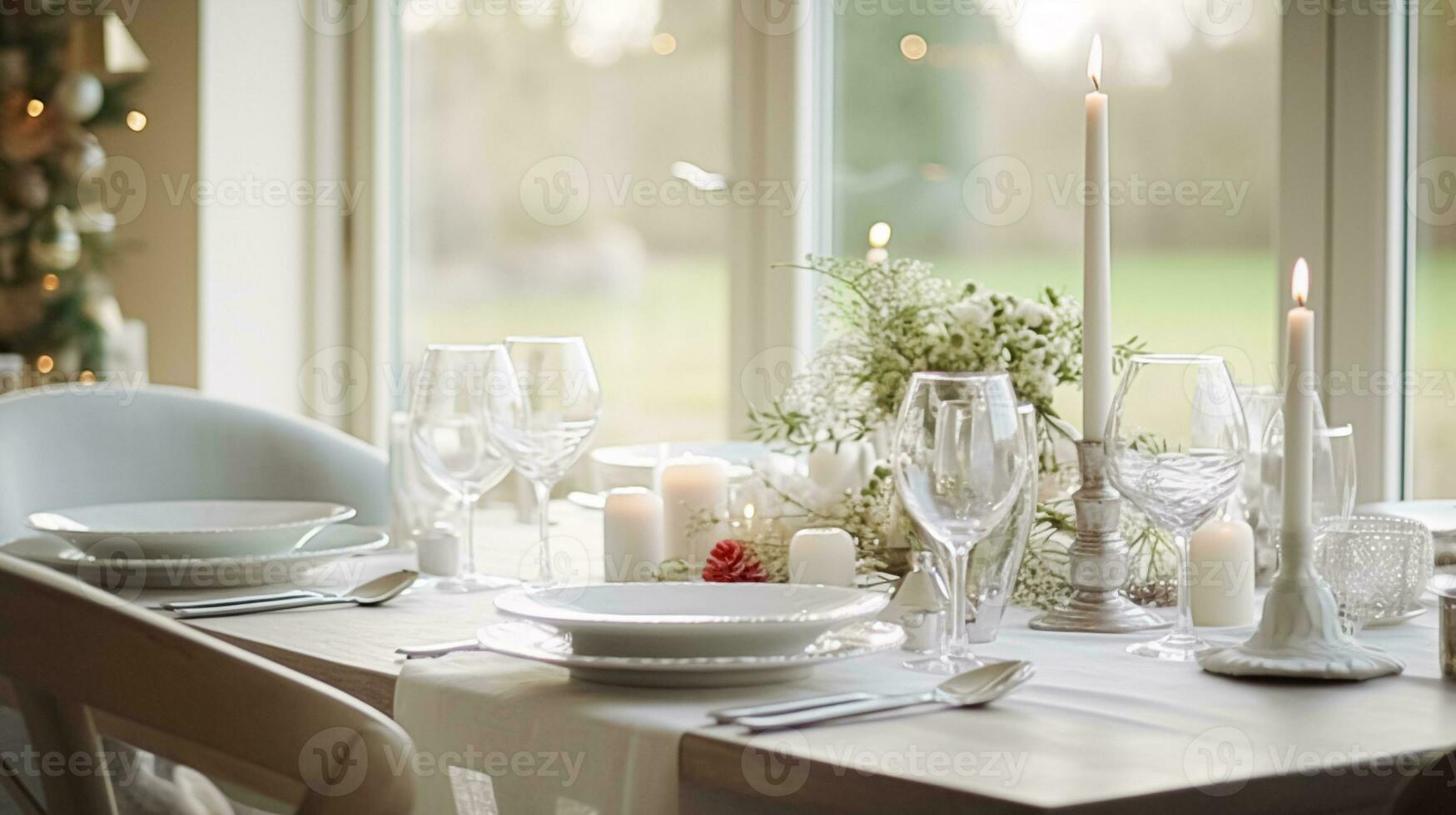 AI generated Christmas holiday family breakfast, table setting decor and festive tablescape, English country and home styling photo