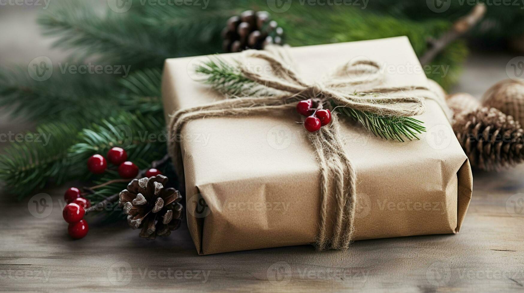 AI generated Christmas gift wrapping idea for boxing day and winter holidays in the English countryside tradition photo