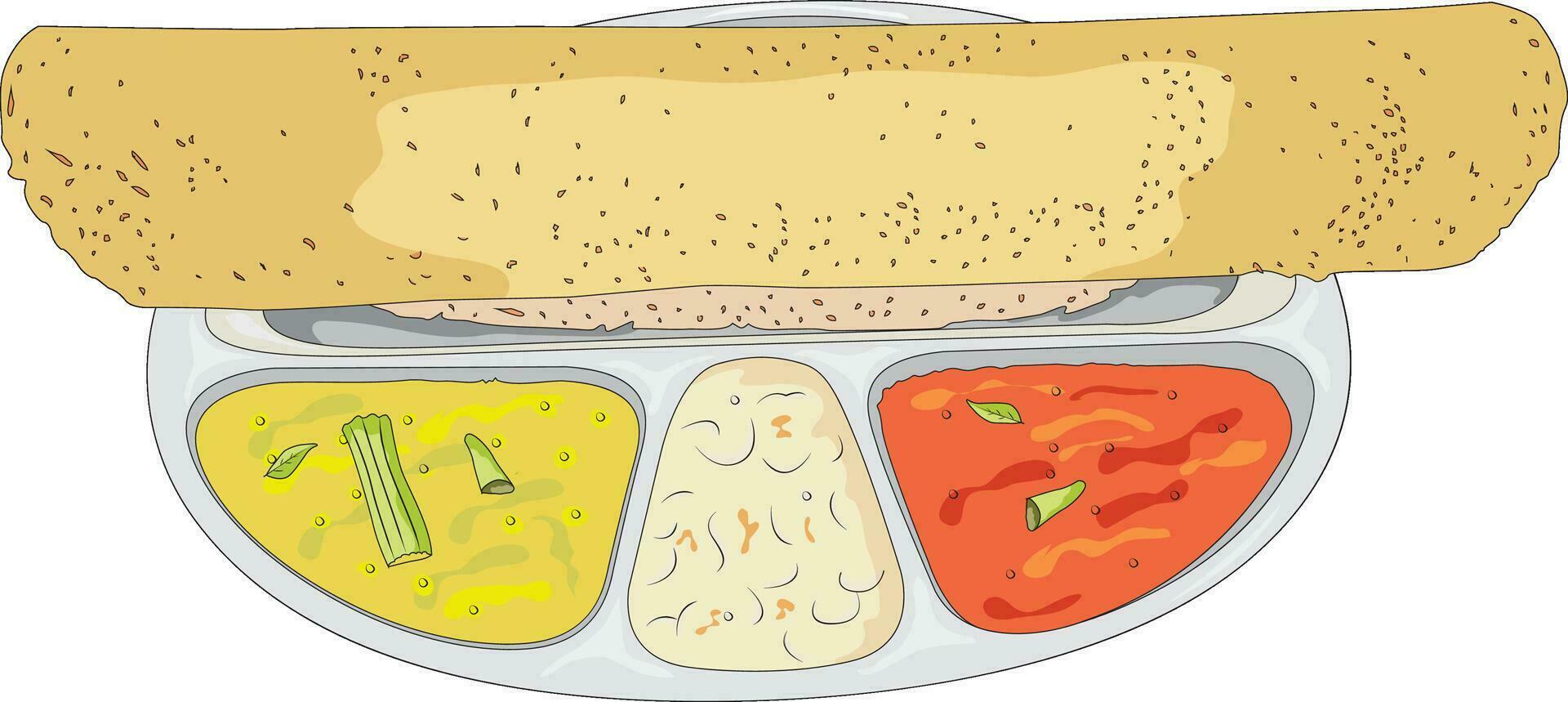 Dosa with idli and sambhar  vector illustration