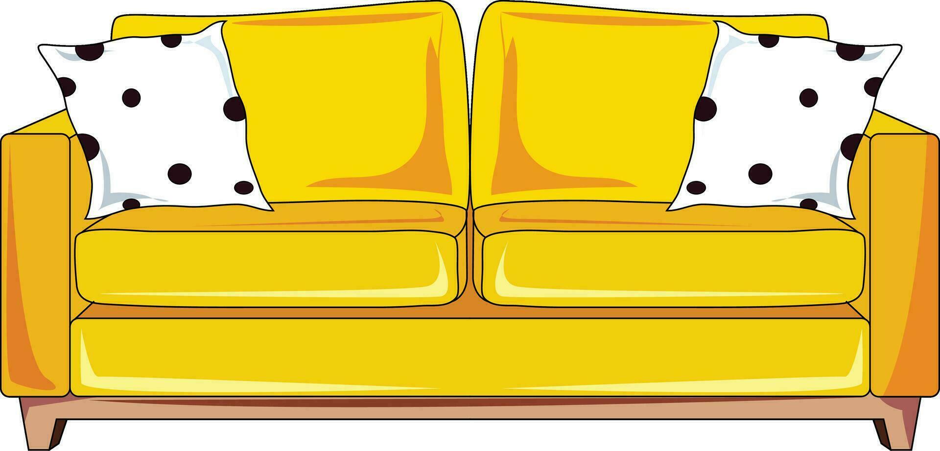 Yellow sofa with two white cushions vector