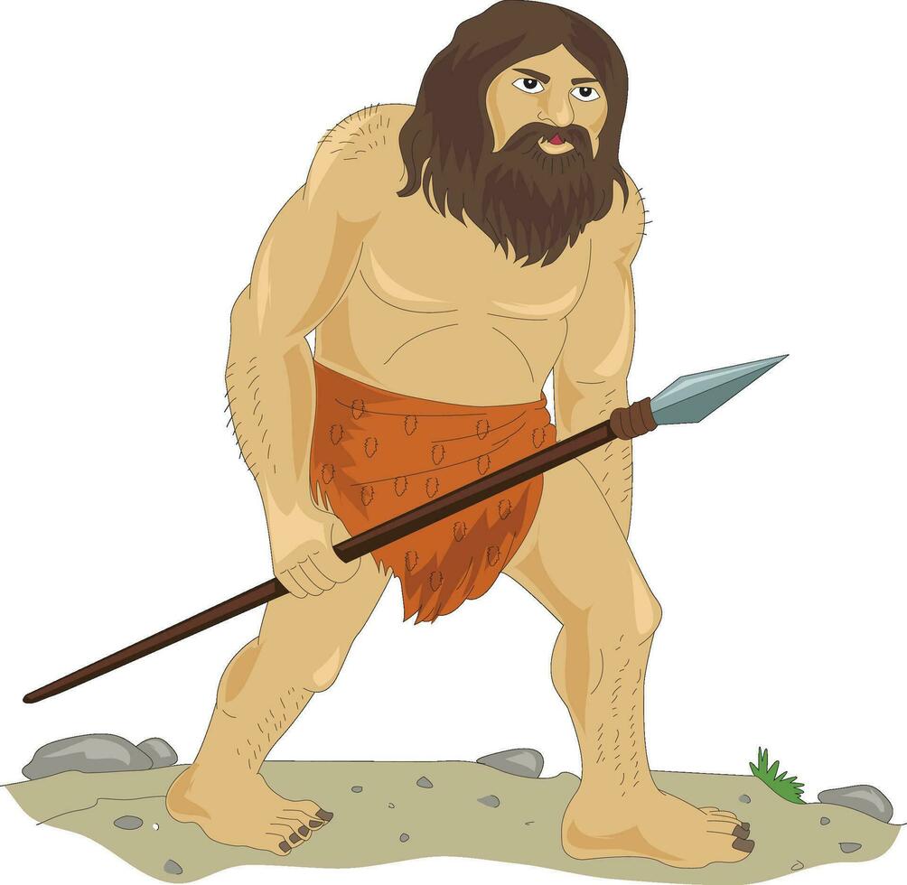 Early man with a spear in hand vector