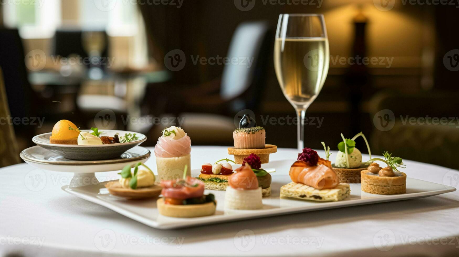 AI generated Food, hospitality and room service, starter appetisers as English countryside exquisite cuisine in hotel restaurant a la carte menu, culinary art and fine dining photo