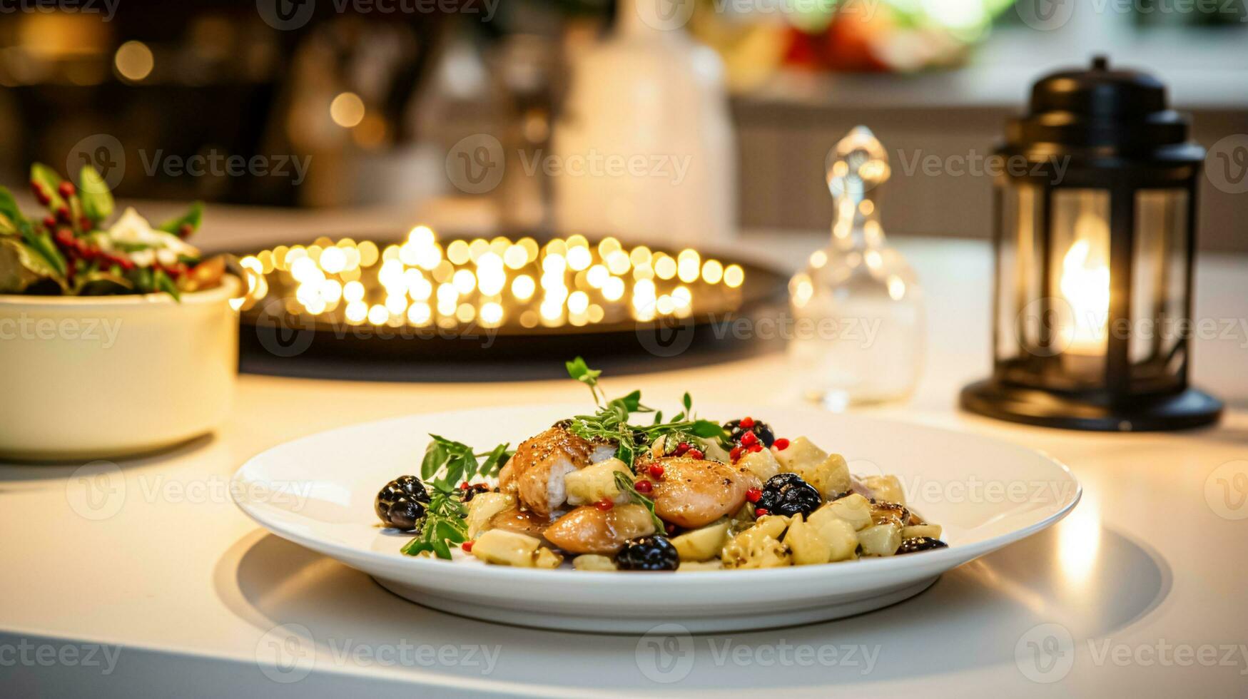 AI generated Winter holiday meal for dinner celebration menu, main course festive dish for Christmas, family event, New Year and holidays, English country food recipe photo