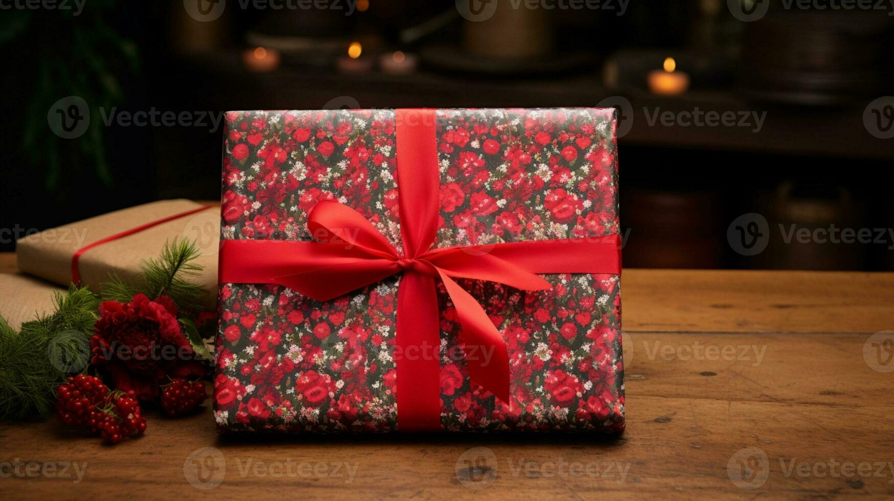 AI generated Christmas gift wrapping idea for boxing day and winter holidays in the English countryside tradition photo