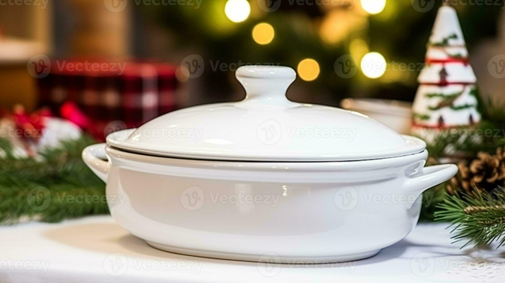 AI generated Dishware and crockery set for winter holiday family dinner, Christmas homeware decor for holidays in the English country house, gift set and home styling photo