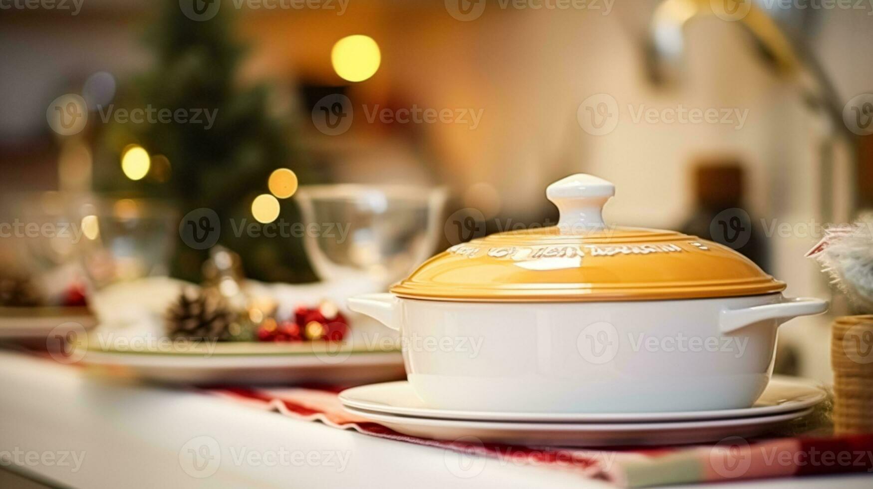AI generated Dishware and crockery set for winter holiday family dinner, Christmas homeware decor for holidays in the English country house, gift set and home styling photo