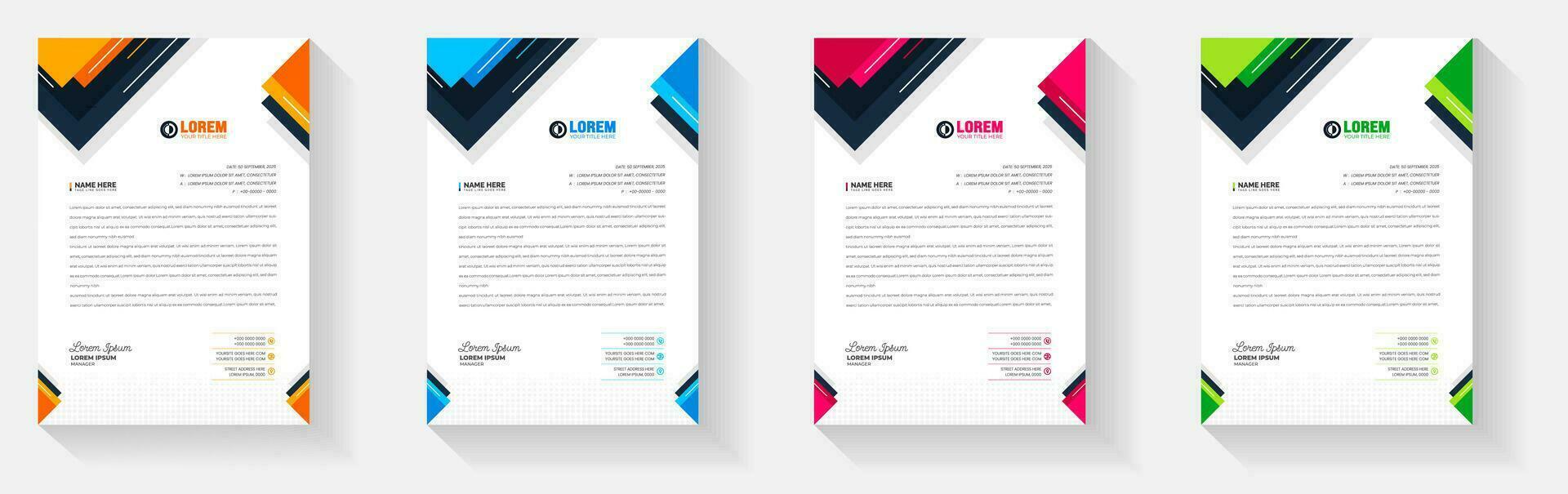 Simple And Clean Elegant Flat corporate  business Abstract style letterhead design template set with red, green, blue and yellow color. vector