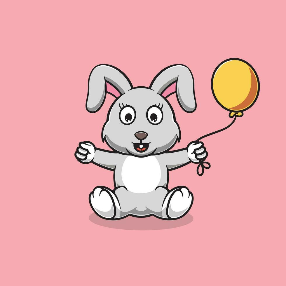 Cute rabbit with party balloons cartoon illustration vector