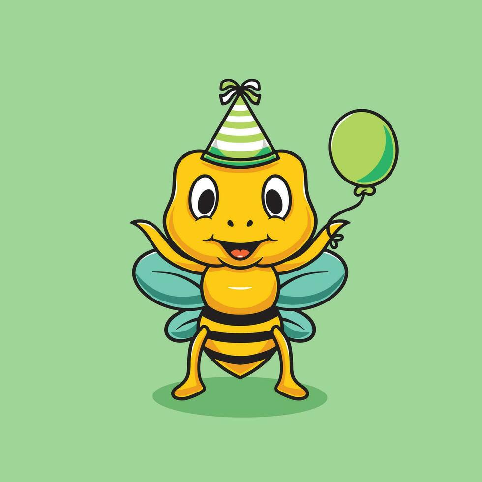 linda abeja con fiesta globos dibujos animados ilustración vector