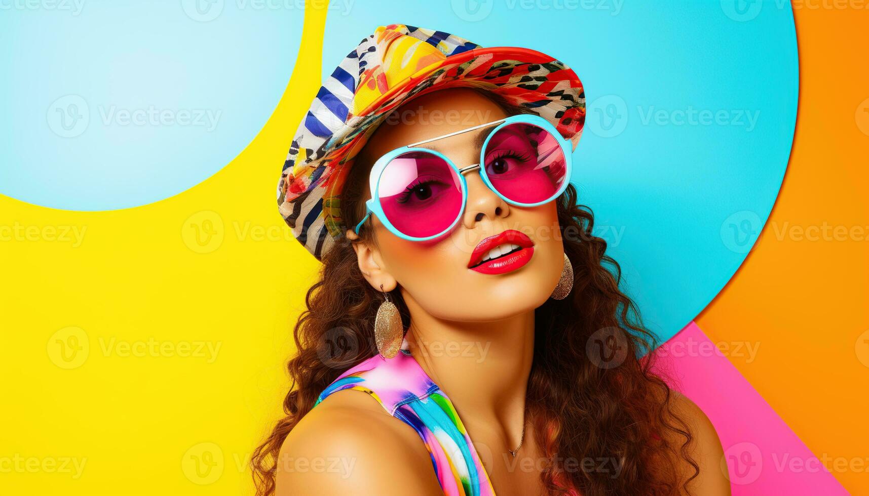 AI generated woman wearing patterned outfit. Retro 90s y2k illustration photo
