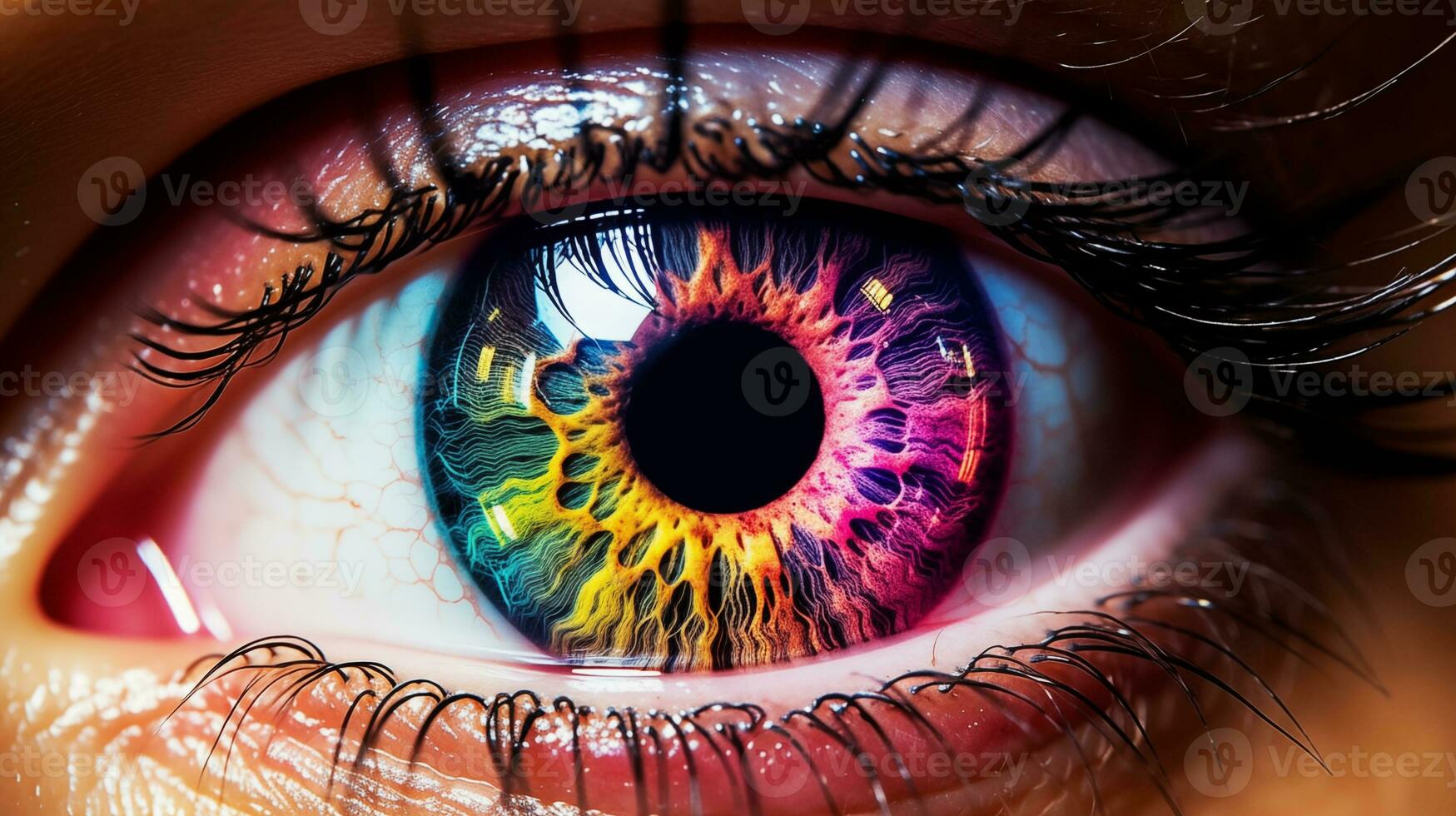 AI generated closeup view of colorful eye photo