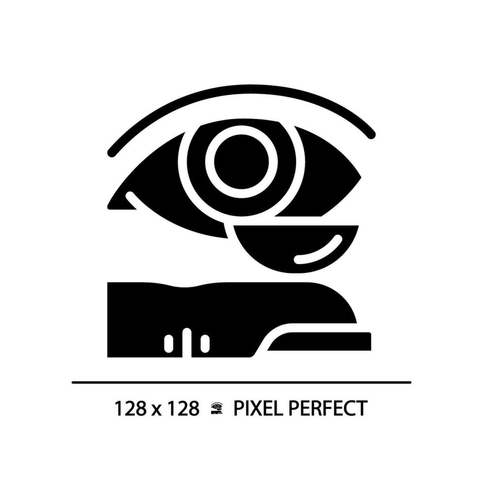 2D pixel perfect glyph style contact lens icon, isolated simple vector, silhouette illustration representing eye care. vector