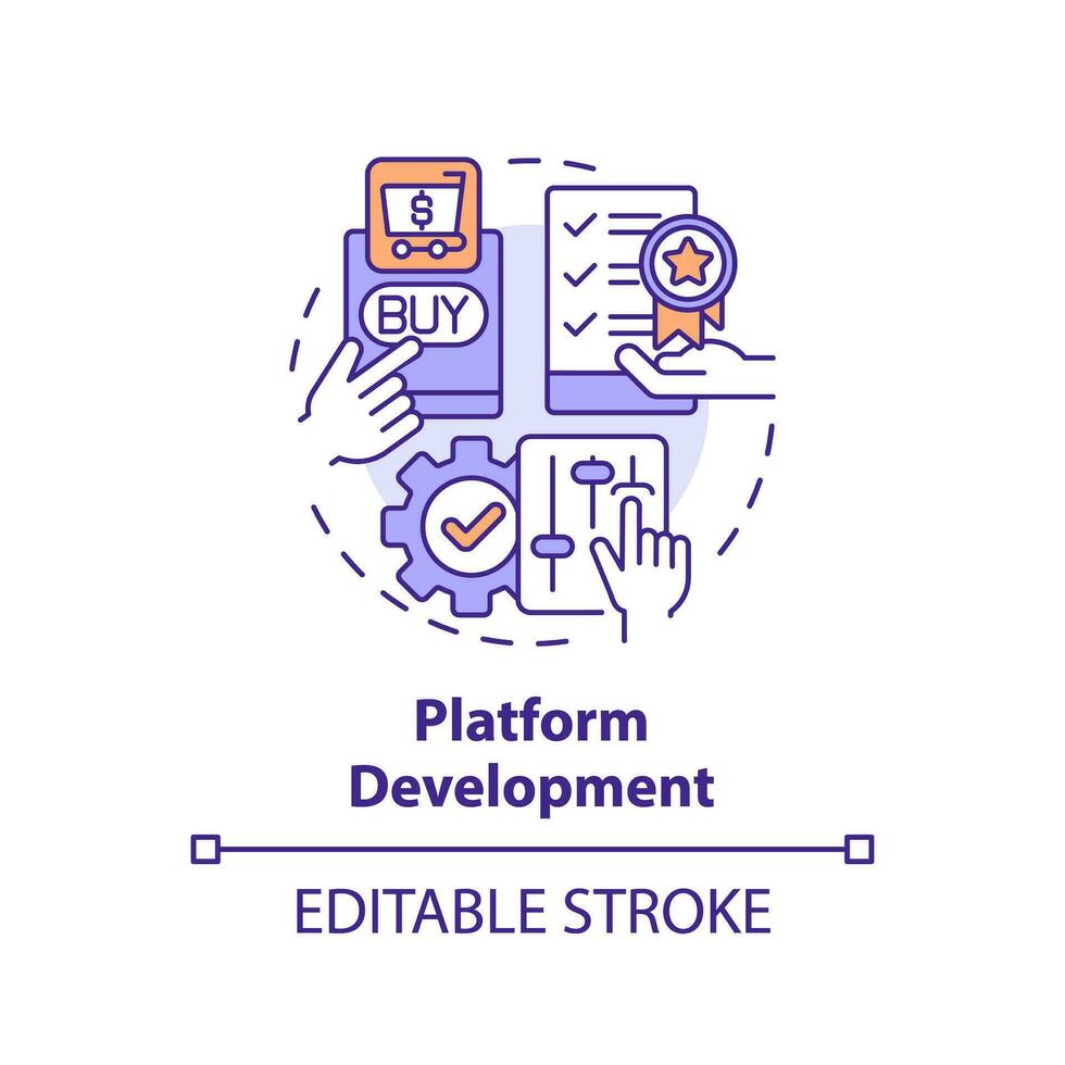 2D editable multicolor icon platform development concept, simple isolated vector, C2C thin line illustration. vector