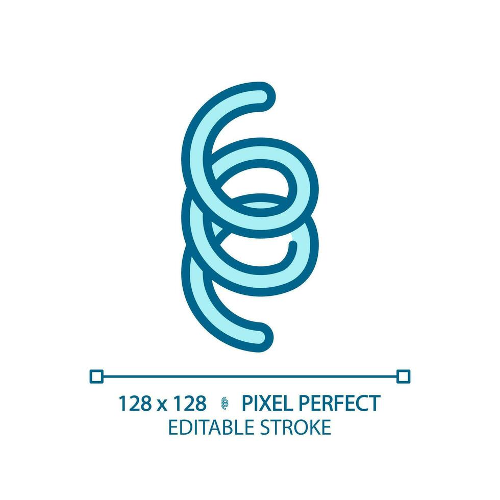 2D pixel perfect editable blue spirochete icon, isolated monochromatic vector, thin line illustration representing bacteria. vector