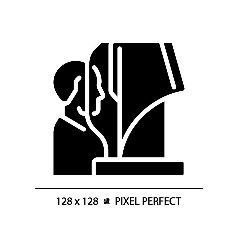 2D pixel perfect glyph style computerized eye testing icon, isolated simple vector, silhouette illustration representing eye care. vector