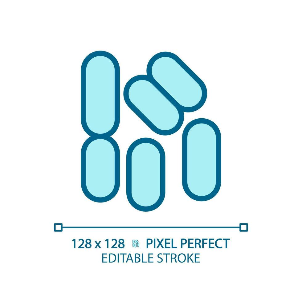 2D pixel perfect editable blue bacilli icon, isolated monochromatic vector, thin line illustration representing bacteria. vector