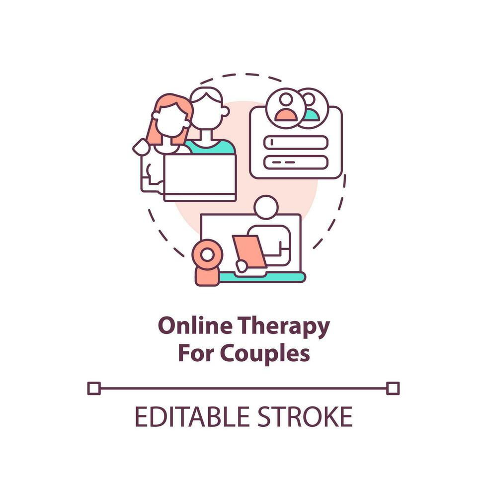 2d editable en línea terapia para parejas Delgado línea icono concepto, aislado vector, multicolor ilustración representando en línea terapia. vector