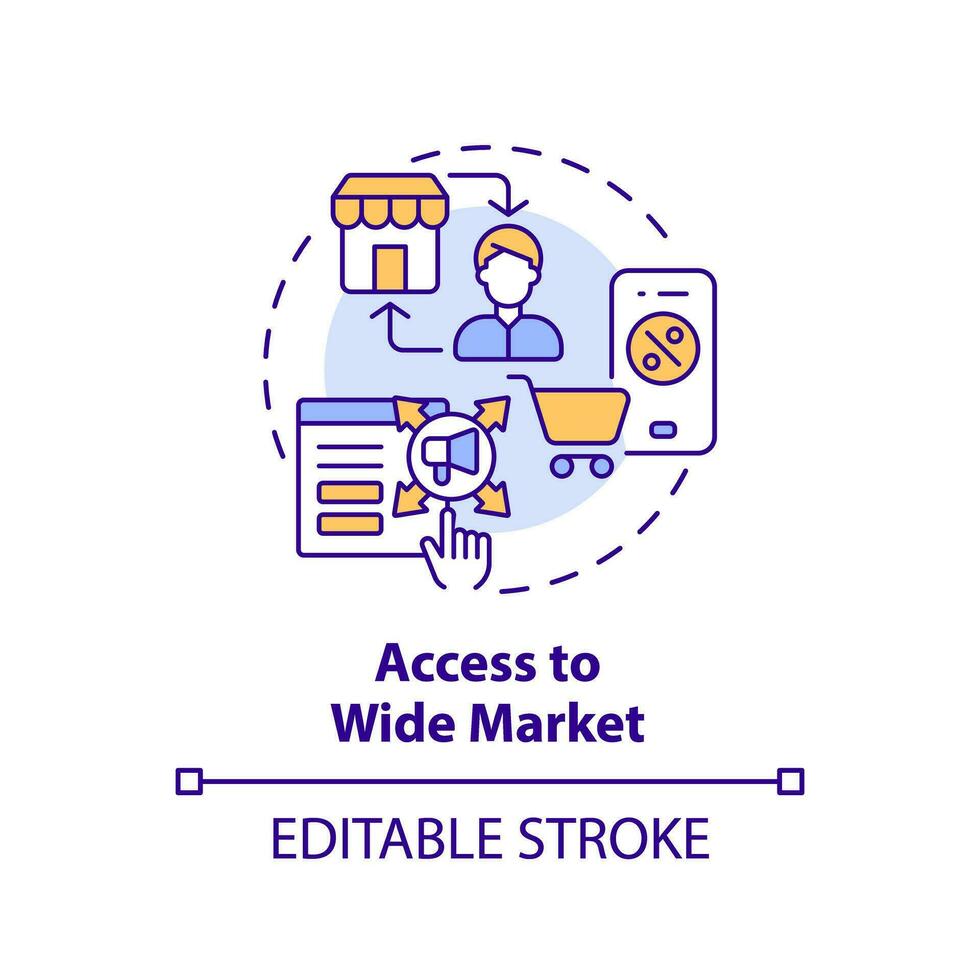2D editable multicolor icon access to wide market concept, simple isolated vector, C2C thin line illustration. vector