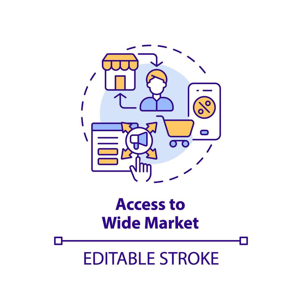 2d editable multicolor icono acceso a amplio mercado concepto, sencillo aislado vector, c2c Delgado línea ilustración. vector