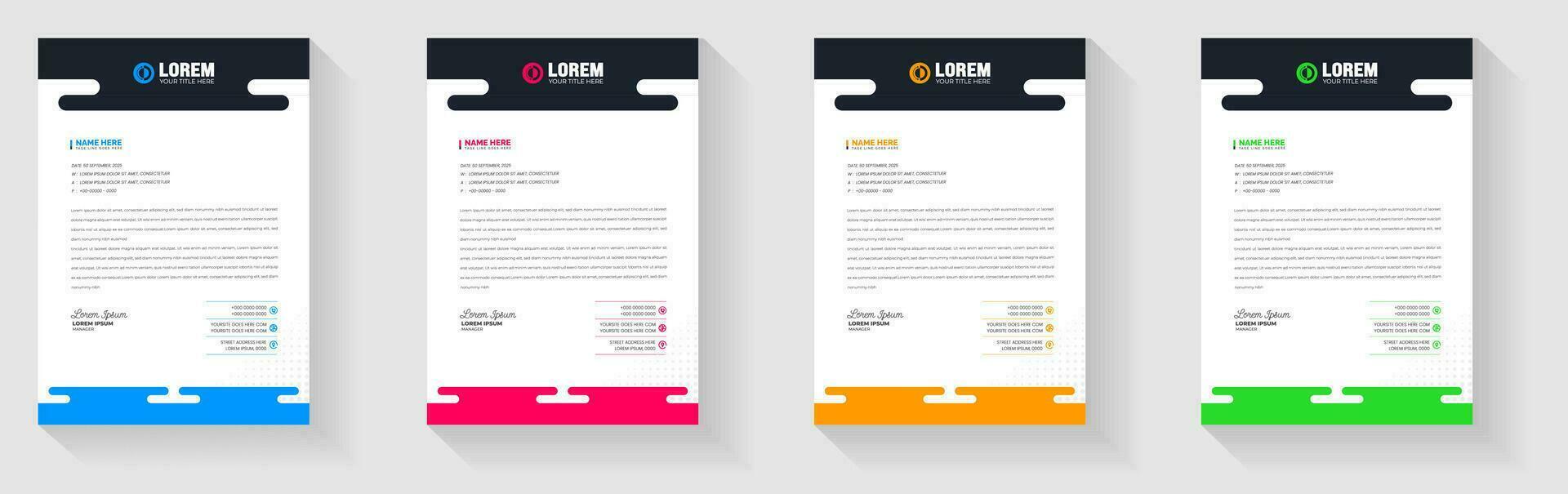 Simple And Clean Elegant Flat corporate  business Abstract style letterhead design template set with red, green, blue and yellow color. vector