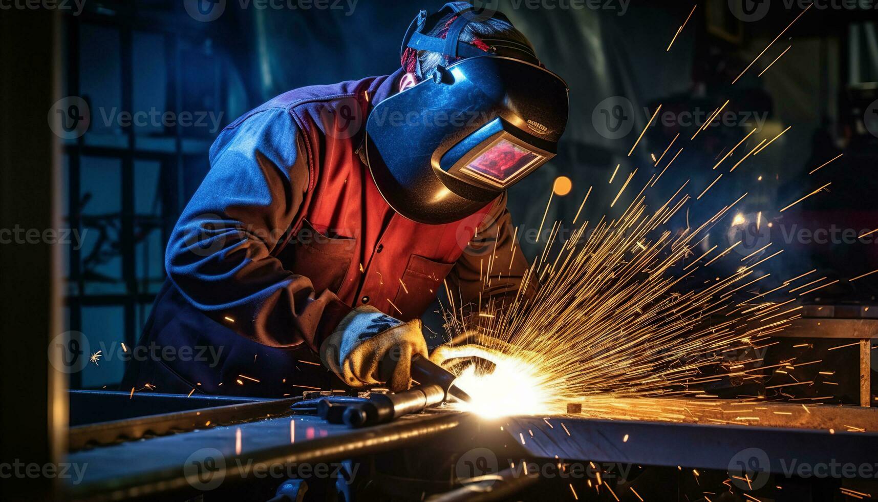 AI generated welder working wearing mask. Industrial safety concept photo