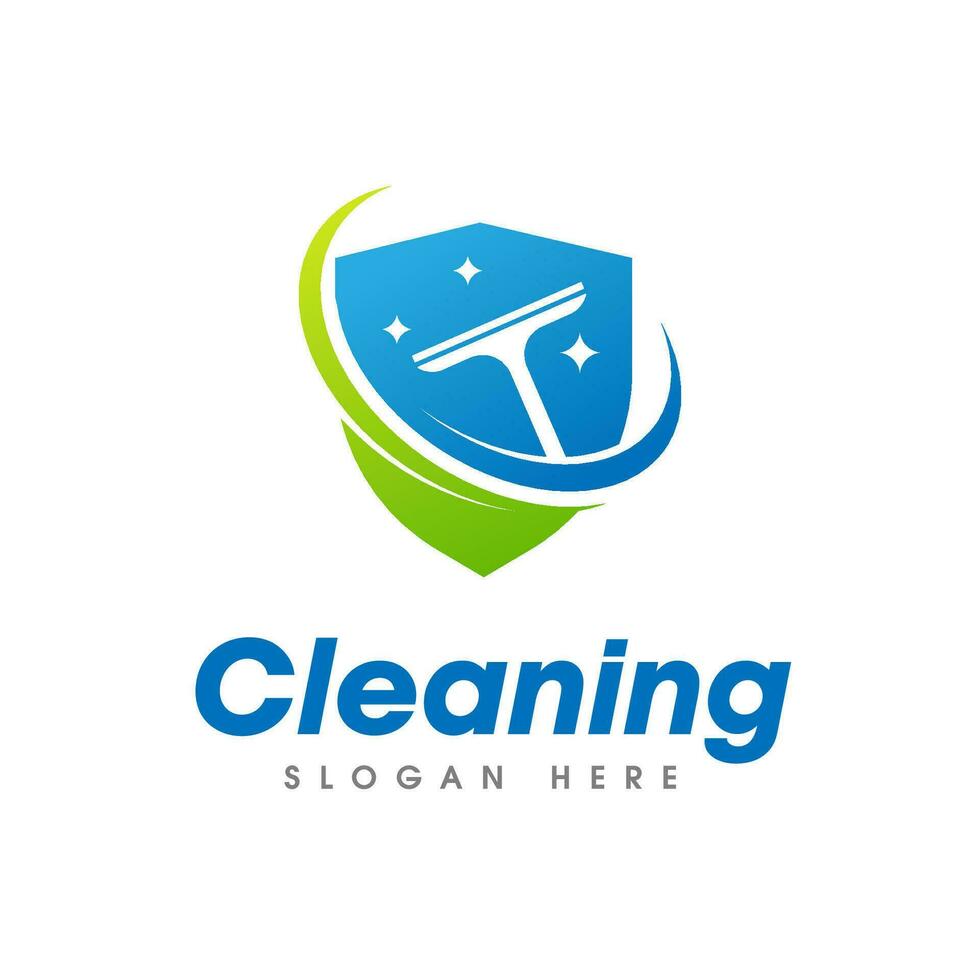 Cleaning Service Business Logo. Window squeegee isolated on shield shape vector